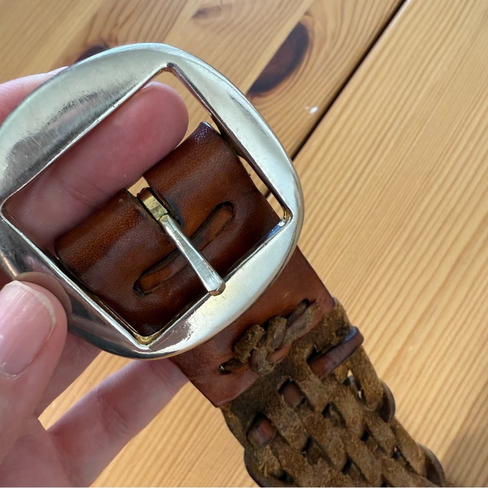 Women's Brown Leather Belt Woven Boho - Picture 8 of 9